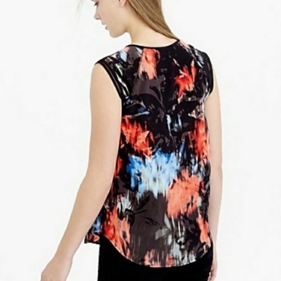 J Crew 100% Silk Keyhole Ladder Stitch Blouse 0 black red blue watercolor floral - Picture 2 of 5